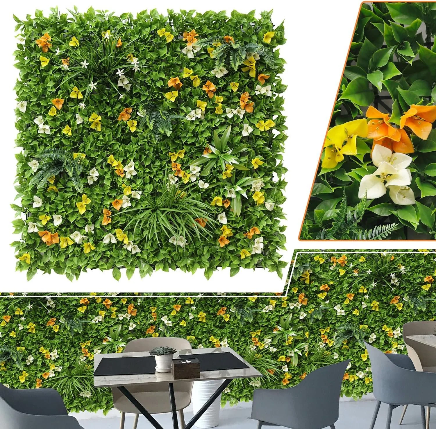 1PCS Artificial 3D Panel Wall Screen, 40″ x 40″ Grass Wall Panel, Artificial Hedge Fence Privacy Screen, Faux Ivy Vine Leaf Decorations for Outdoor Garden Decoration