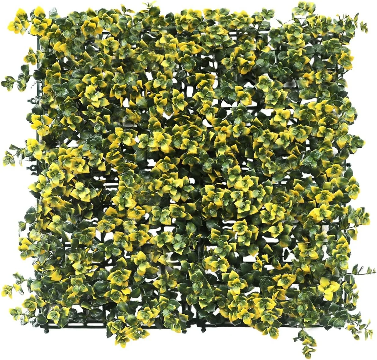 6 PCS 20″x20″ Artificial Boxwood Panels Faux Plant Grass Green Wall Panel Decoration for Outdoor Indoor Garden Backyard (Yellow Reineckea Carnea)