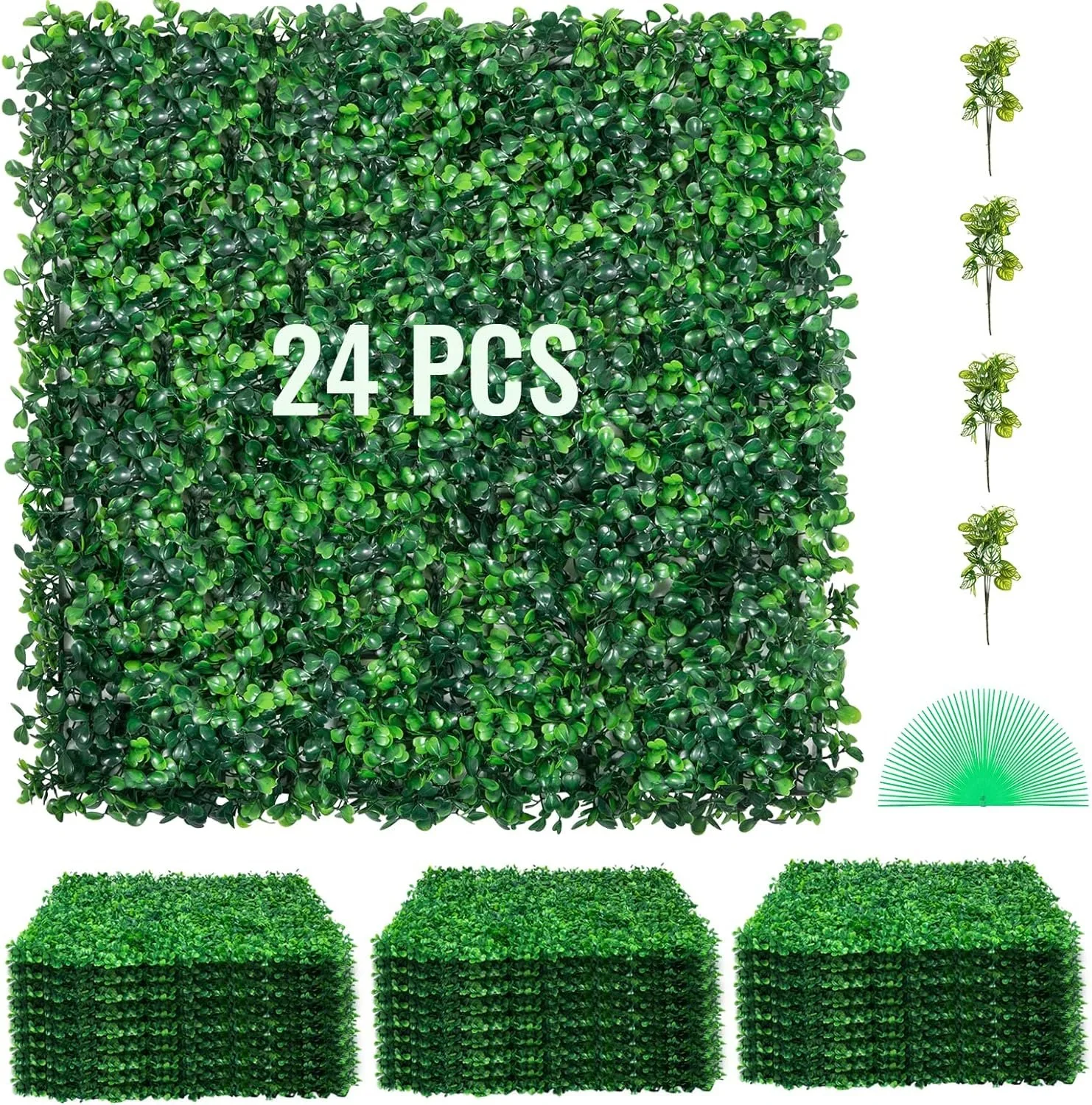 24PCS 20″x20″ Artificial Boxwood Panels,Boxwood Hedge Wall Panels,Artificial Grass Backdrop Wall 1.6″, Privacy Hedge Screen UV Protected for Outdoor Indoor Garden Fence Backyard