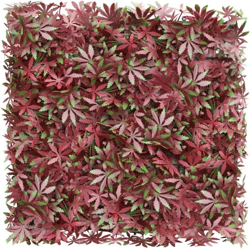 Artificial Boxwood Panels Topiary Hedge Plant UV Protected Privacy Ivy Screen Faux Greenery Wall Décor Outdoor Indoor Use Backyard Garden Decoration 20″ x 20″ Maple Red 8 Pieces