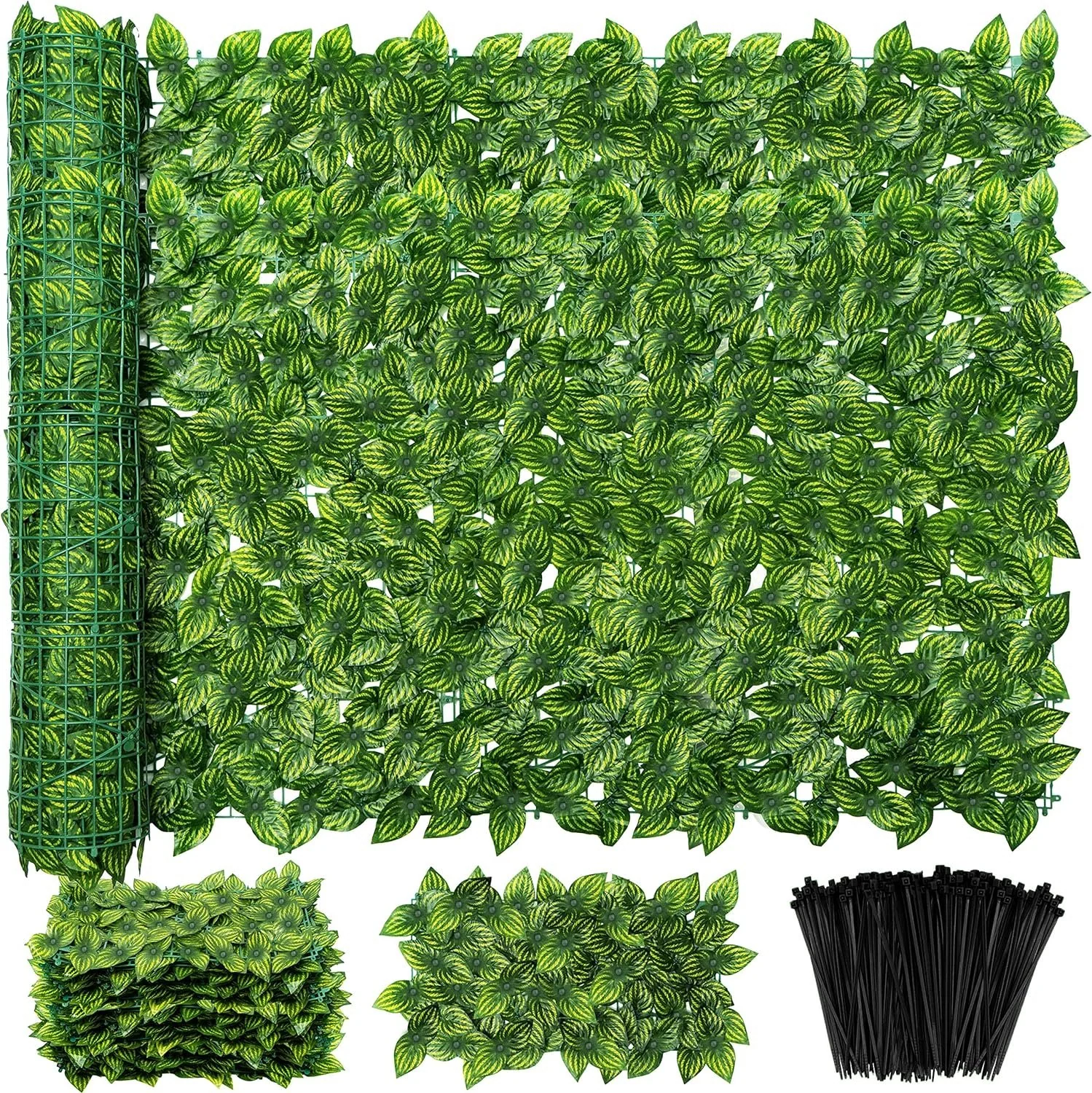 Artificial Ivy Privacy Fence Screen, 120×40 Inch Artificial Faux Ivy Hedge, Expandable Faux Privacy Fence with 80 pcs Zip Ties Decoration for Wall Screen, Outdoor Garden, Wedding Decor