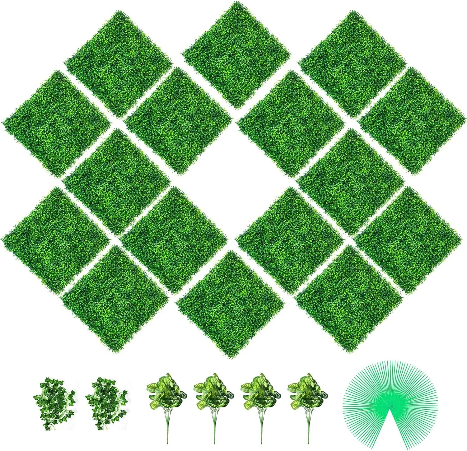 Artificial Boxwood Panels, 16 PCS 20″x20″ Green Grass Wall Backdrop, Faux Boxwood Hedge Wall Panels 400 Stitches, UV Protected Privacy Hedge Screen for Outdoor, Indoor, Garden and Backyard