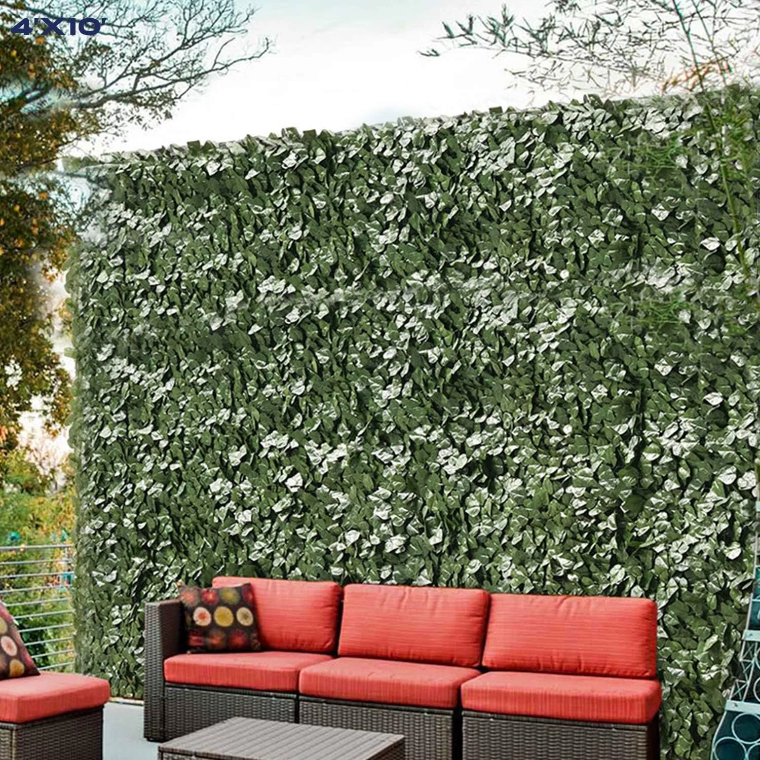 1PC 4′ x 10′ Artificial Faux Ivy Leaf Decorative Fence Screen Faux Leaves Fence Cover Wall Decoration for Outdoor Garden Patio Porch Deck Balcony Yard
